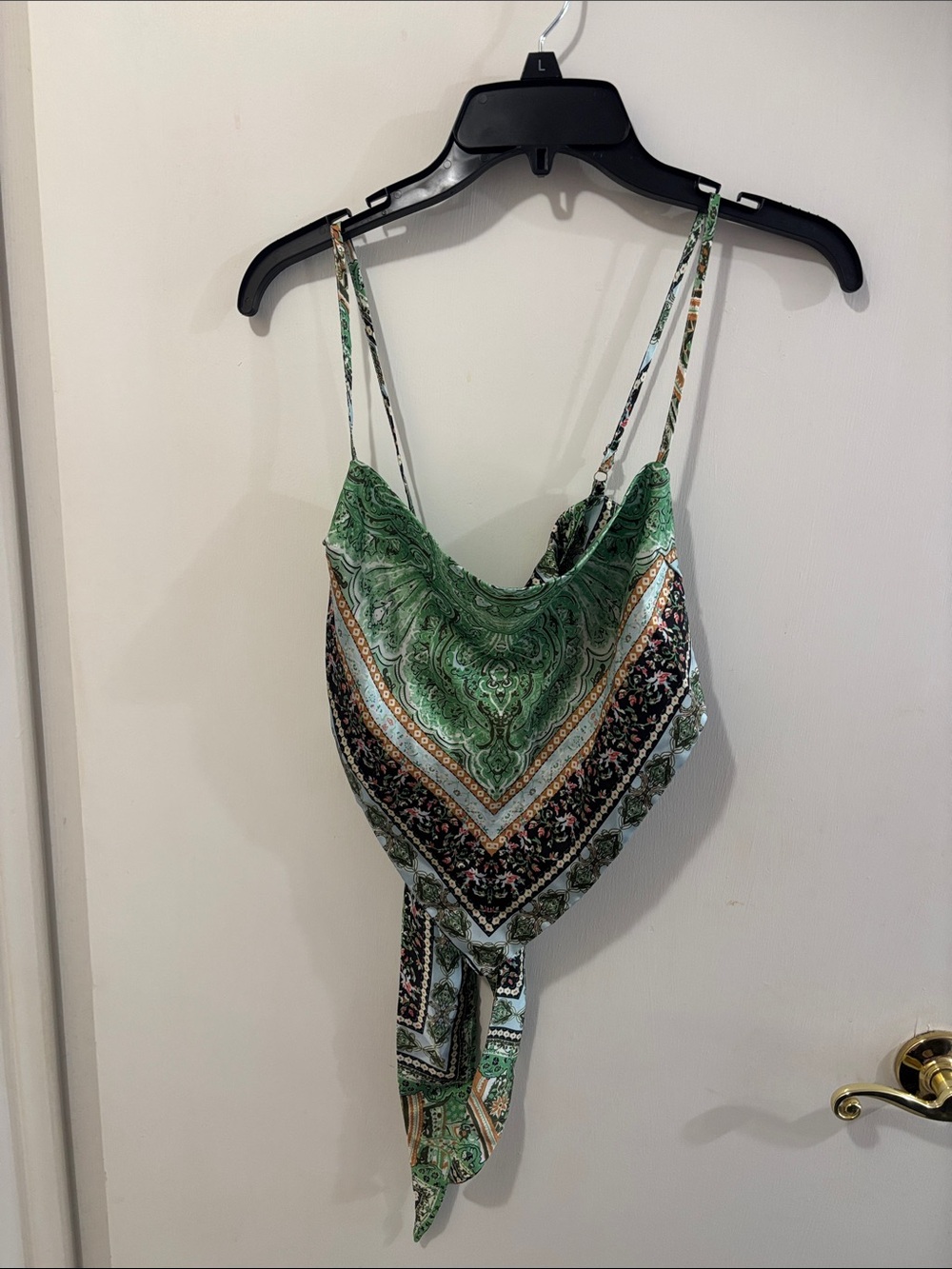 Green Paisley Scarf-Style Tie-Back Cami Top